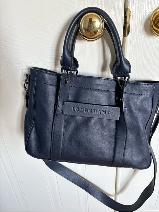 Longchamp Handbags - Longchamp Navy Leather Satchel with Top Handles